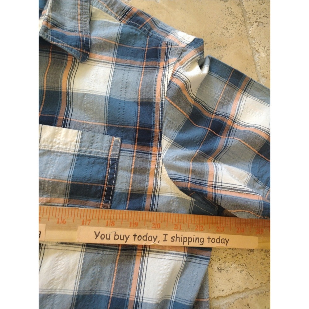 Red Head Button Up‎ Shirt Men L Blue Plaid Short Sleeve Textured Outdoors Casual - Picture 5 of 8